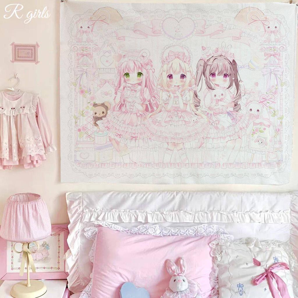 Nowa Bardzo Urocza Dziewczynka Z Nadrukiem Gobelin Styl Lolita Anime Loli Dekoracja Ścienna Domu Wystrój Pokoju Estetyczny Kawaii Tkanina Tło
