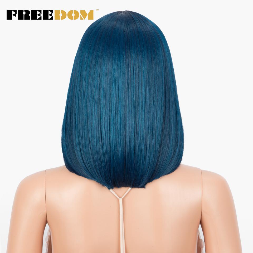 FREEDOM Synthetic Lace Wigs Straight Short Bob Ombre Blonde Blue Lace Wig Middle Part Lace Wigs For Black Women Cosplay Wigs