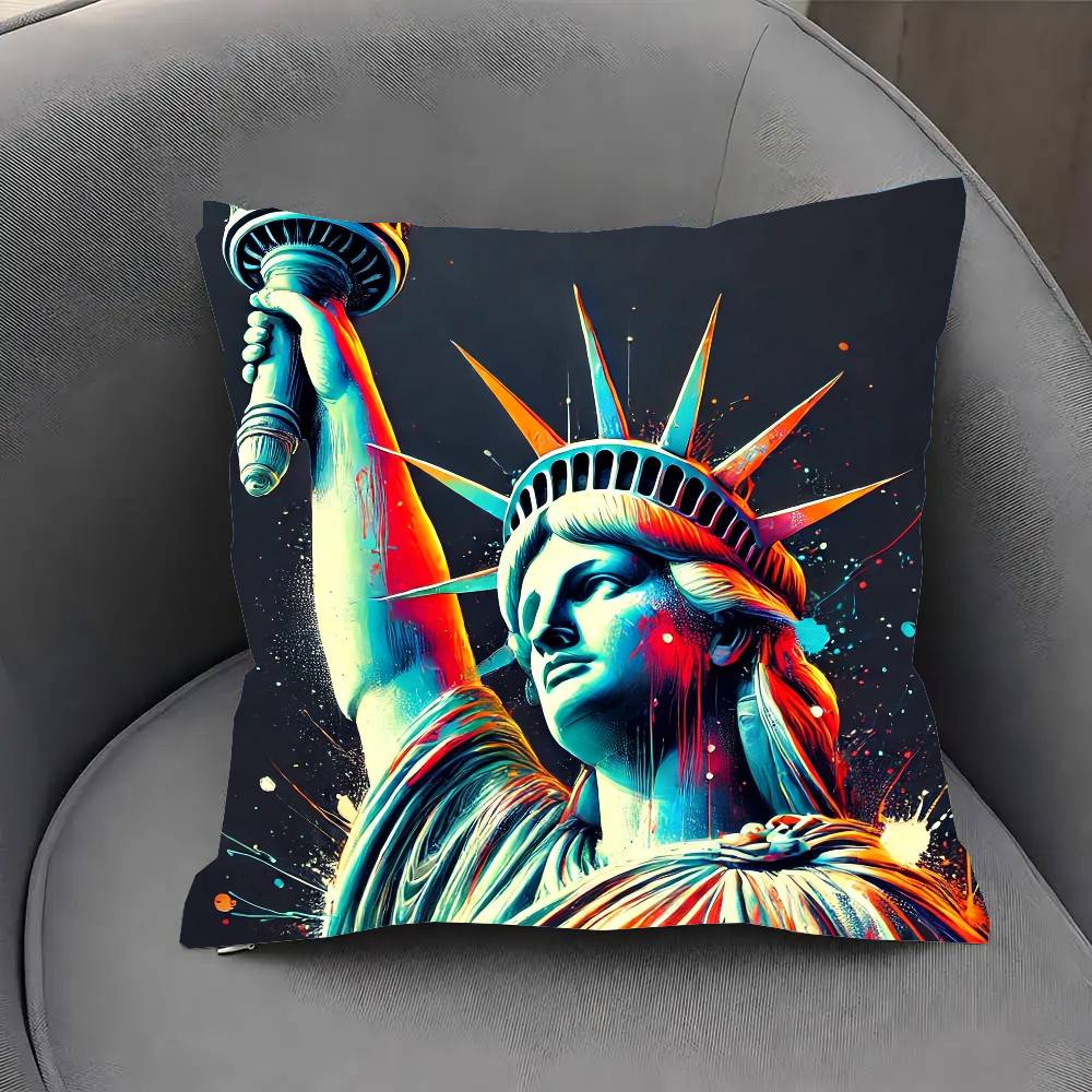 Statue Of Liberty Art Pillow Case Sofa Cushion Cover Room Home Decoration