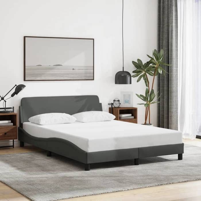 VidaXL Bed Frames with Headboard, Upholstered Bed with Slatted Base, Double Bed with Bedroom Footboard, Grey 373166