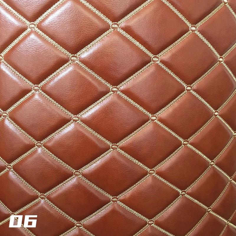 6mm Thick Sponge Quilted Faux Leather Fabric Embroidered Car Interior Material Embroidered Car Upholstery Trim Fabric 100x135cm