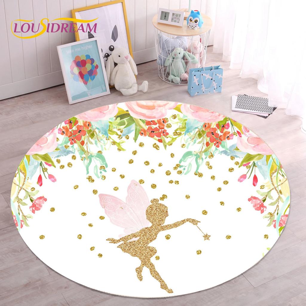 Cute Ballet Girl Ballerina Fairy Unicorn Cartoon Round Area Carpet Rug for Living Room Bedroom Kids Decor,Pet Area Rug Non-slip