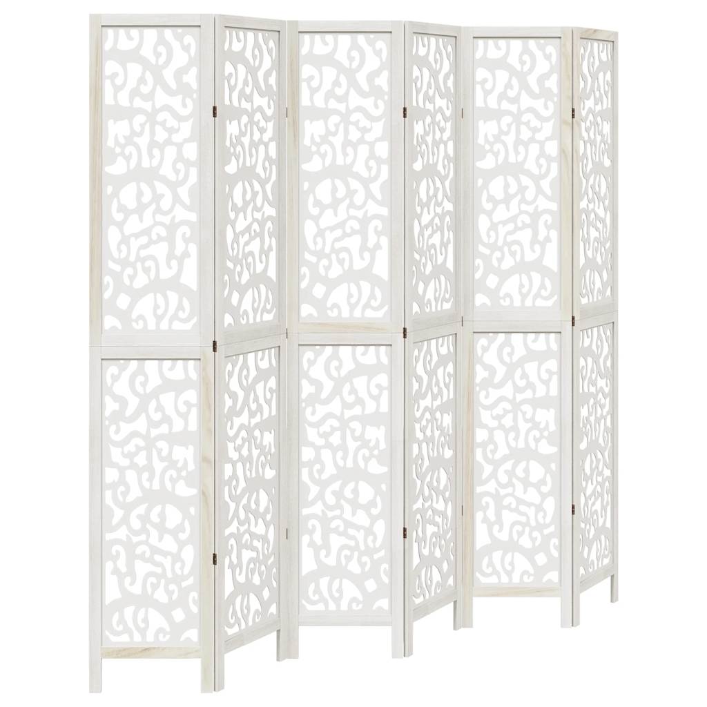 6 Piece Room Divider White Solid Paulownia Wood