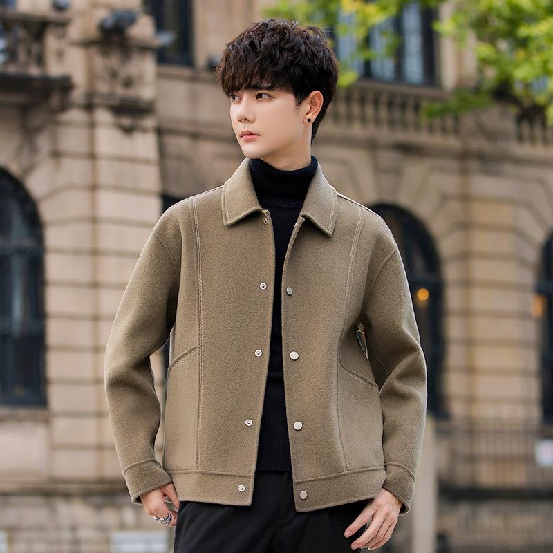 

Autumn and winter new handmade double-sided coat men s casual single-breasted top wool coat 3XL зелений