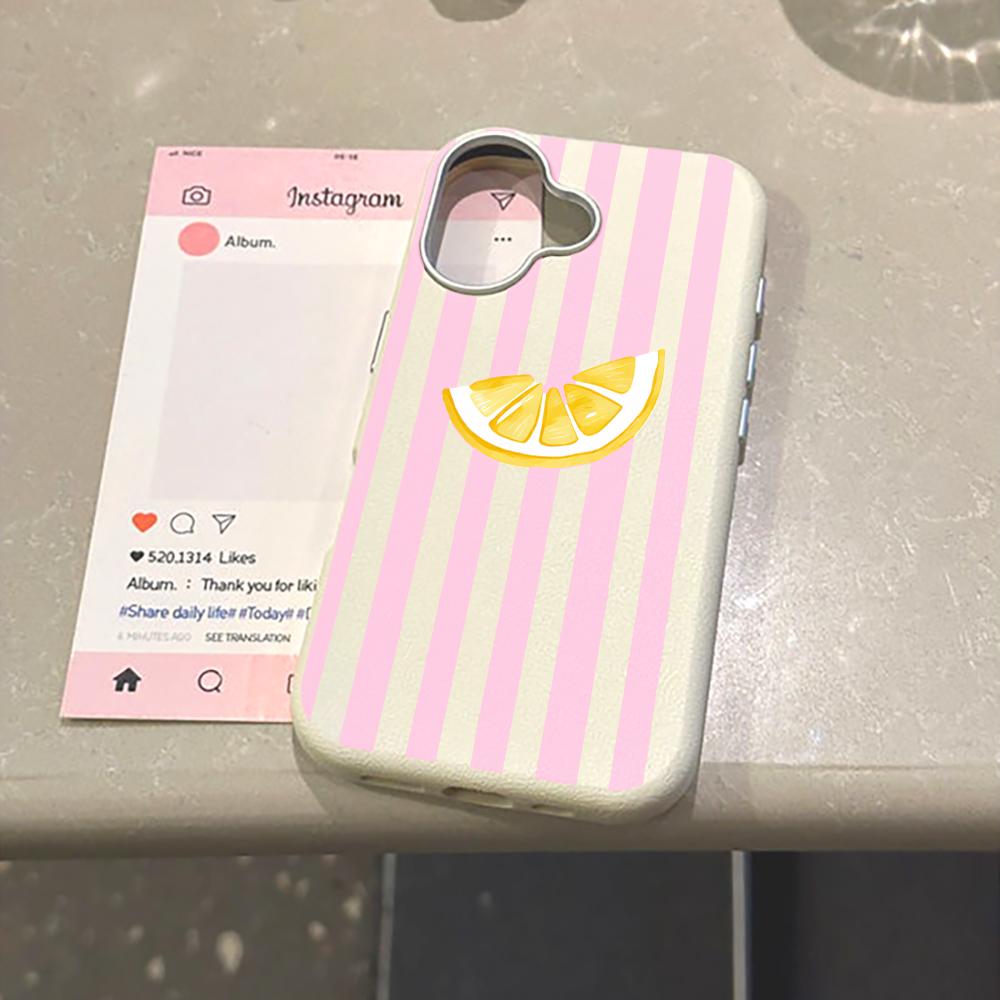 Lemon Pink Stripes Soft Phone Case For Samsung Galaxy A16 A35 A54 A55 5G S26 S22 S23 FE S24 Plus S25 Ultra Leather Texture Funda