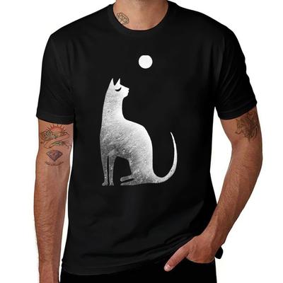 Ghost Cat and Moon In Black and White TShirt Casual Simple Design Short Sleeve Shirt TShirt