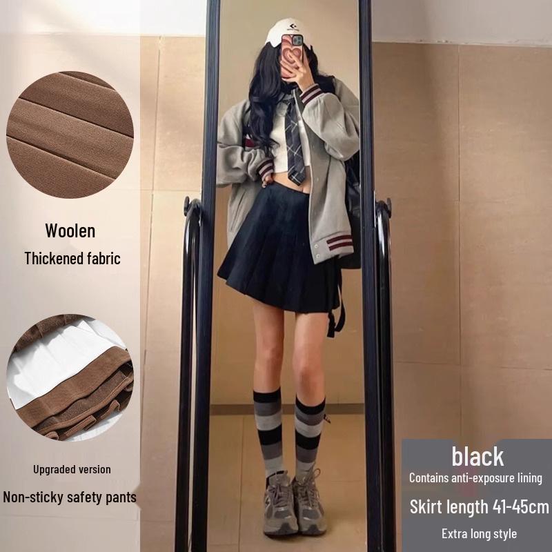 Women's High Waist Dark Gray Wool Plaid Pleated Skirt - Slimming Spring/Autumn 2026 Collection, JK Short Skirt