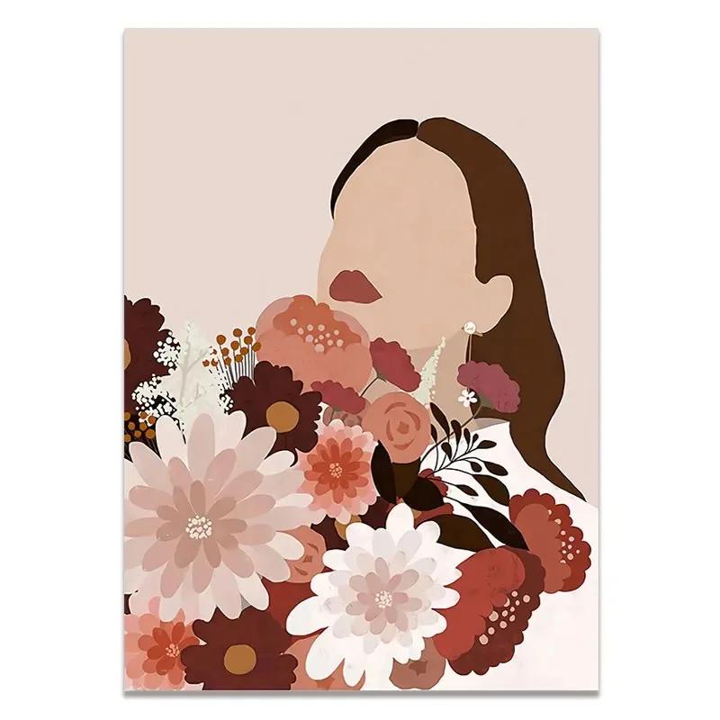 Fashion Vintage Girl Abstract Figure Wall Art Canvas Painting Nordic Posters And Prints Wall Pictures For Living Room Home Decor