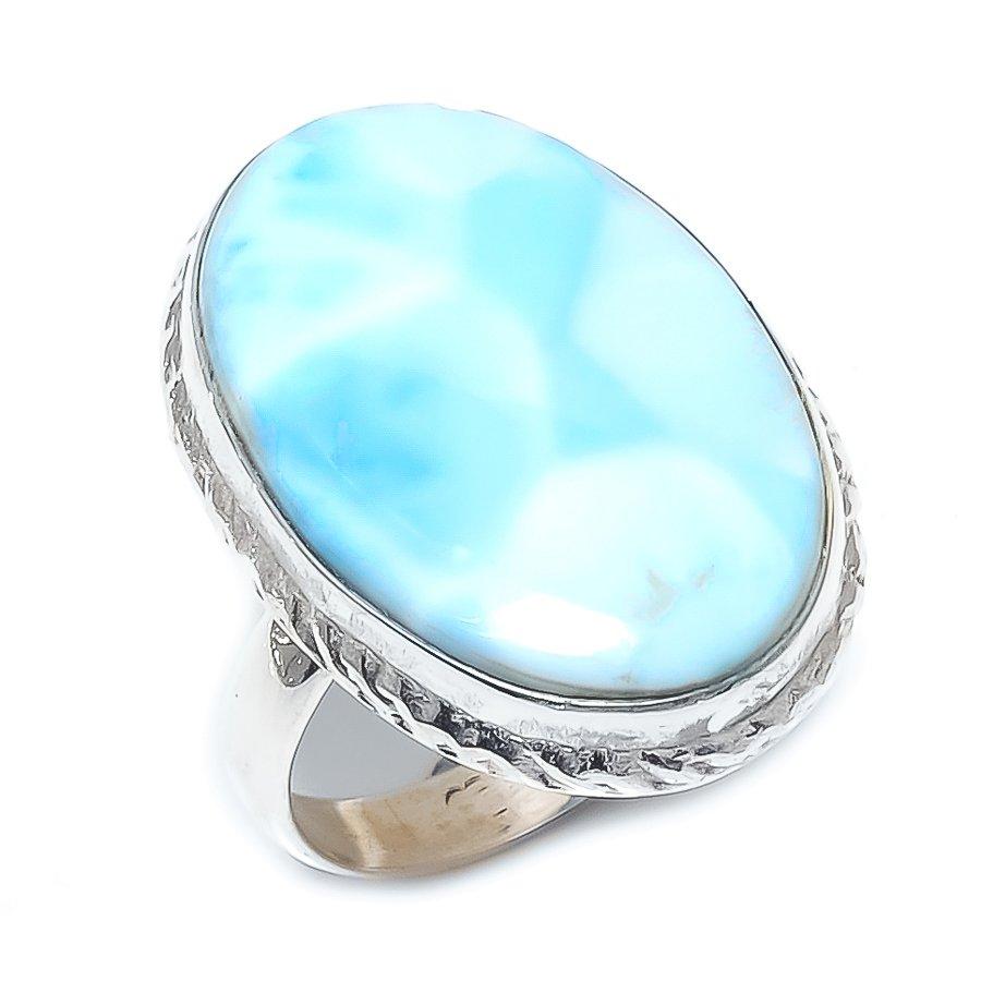 Natural Republic Larimar Gemstone 925 Solid Sterling Silver Gift Ring S.7 Q8r19