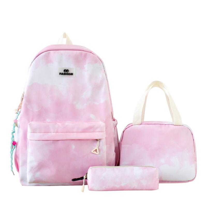 Dreiteiliges Rucksack-Set Nylon Grundschüler Tie-Dye Schultasche Damen Rucksack mit großem Fassungsvermögen mit Lunchtasche