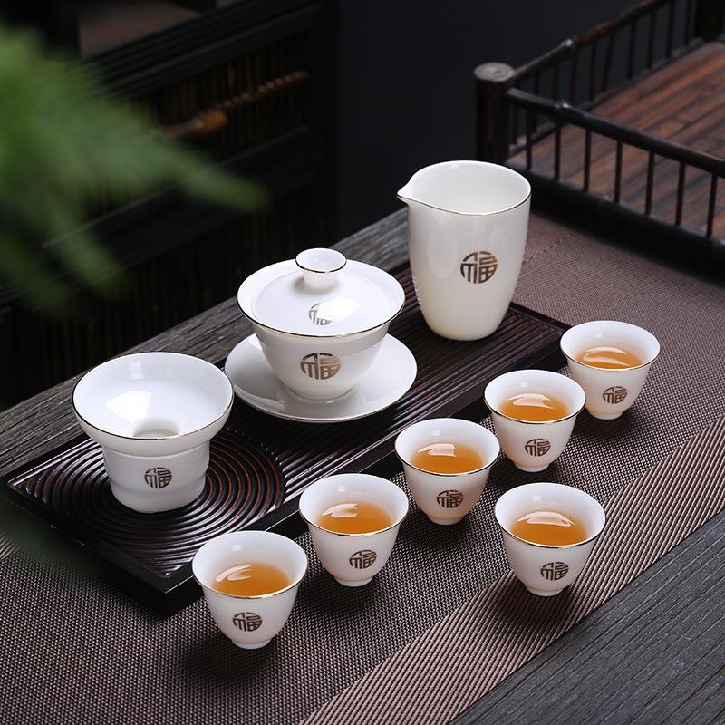 

Керамический белый нефритовый фарфоровый чайный сервиз для кунг-фу, подарки для дома, подарки для бизнес-мероприятий компании