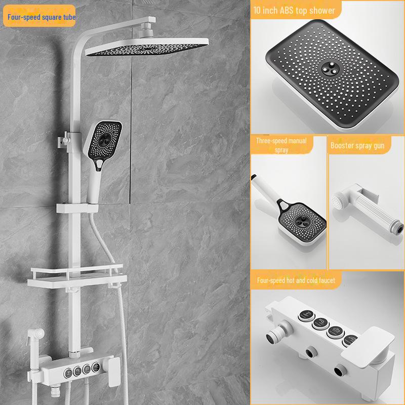 

Термостатический душевой гарнитур из нержавеющей стали серого цвета с тропическим душем и функцией усилителя