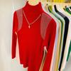 Women's Half Turtleneck Sweater Rhinestone Hollow Knit Pullover Sweater Autumn and Winter Solid Color Slim Fit Sweater Top