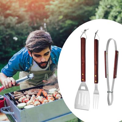 Universal Wooden Handle Grilling Kit Stainless Steel Barbecue Accessories For Hiking