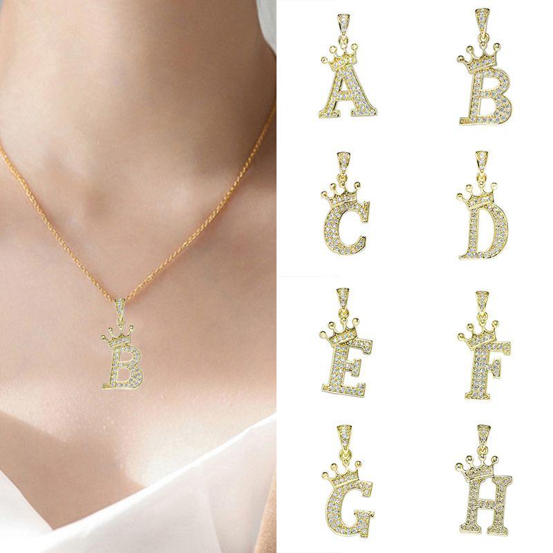 Luxurious Gold Alphabet Necklace With Crown Pendant For Women And Girls
