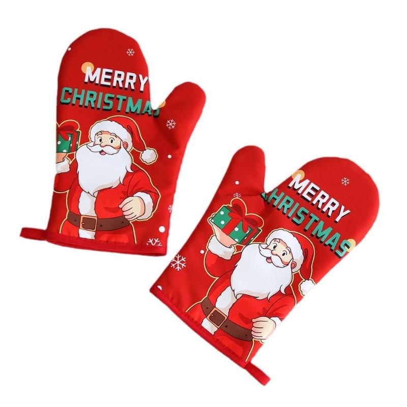 Christmas Microwave Oven Gloves New Oven Insulation Gloves Insulation Pads Thickened and High Temperature Resistant