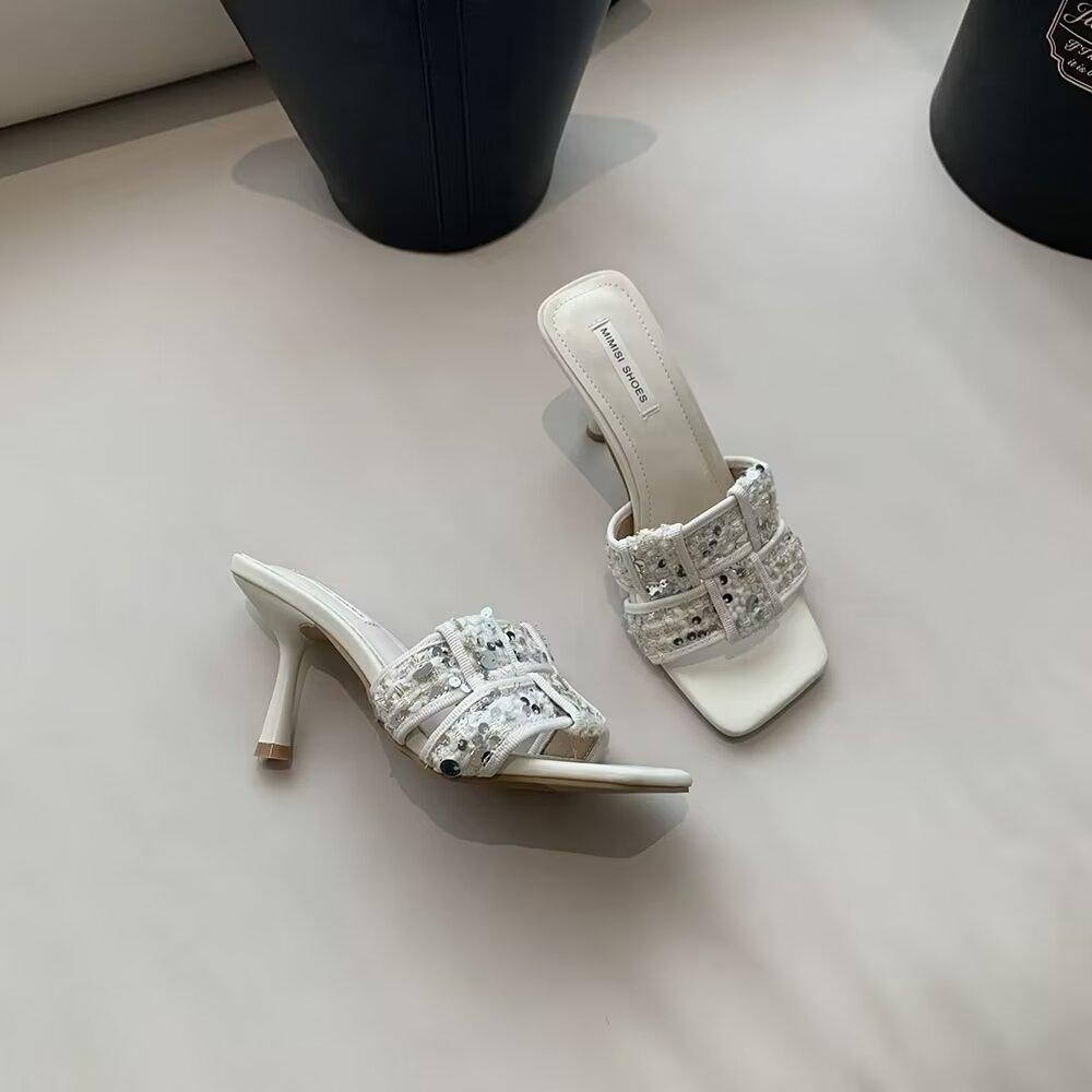 2025 Summer New Women's Slippers Fashion Open Toe Braided Women's Shoes Casual Designer Beach Women's Stiletto High Heels