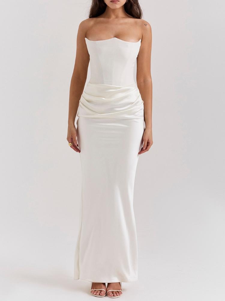 Women's Strapless Corset Mermaid Gown Mint Green Side Drape Detail Formal Dress