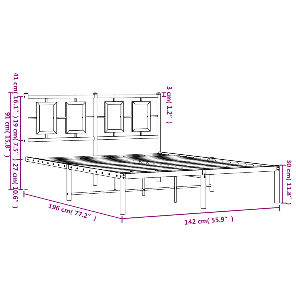 Metal Bed Frame with Headboard Black 135 X 190 Cm