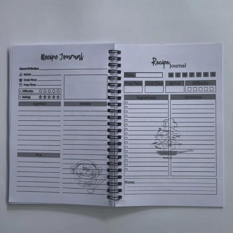 Coil Binding Recipe Planner Notebook for Writing and Meal Organization Cooking Book for Portability in Homes Kitchen Use