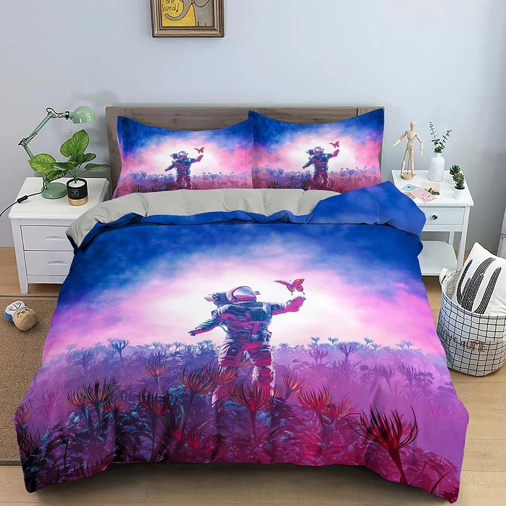 3D Design Spaceman Comfortable Duvet Quilt Cover Pillowcase Bedding Set Children Bedroom Decoration Home Textile