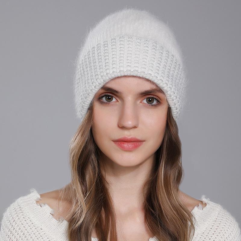

Женские осенне-зимние ангорские кроличьи волосы, однотонные теплые вязаные пуловеры, шерстяные шапки OneSize белый
