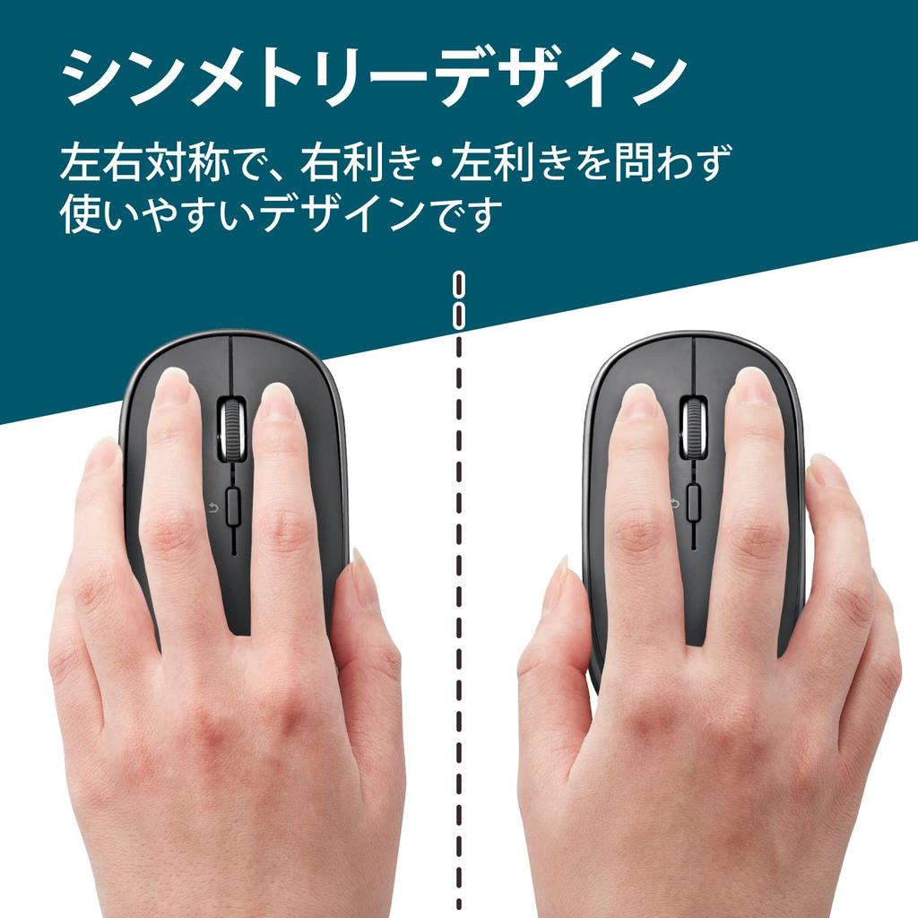 ELECOM Slint Wireless Bluetooth 4 Connects To 3 Compatible with and Medium Size M-TM15BBGM/EC Mouse, Slim, Quiet, Rechargeable, Buttons,