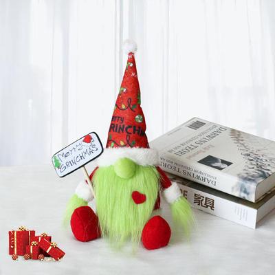 Sitting Green Hair Faceless Doll with Long Beard Grinch Green Hair Monster Doll Dwarf Doll