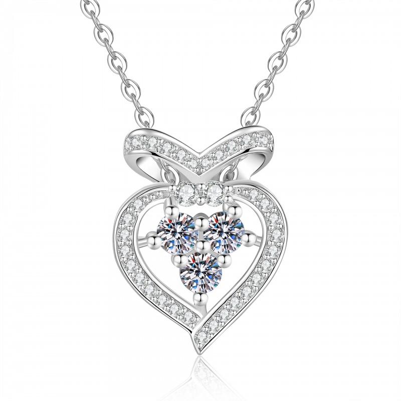 Moissanite Heart Bow Necklace Dainty Jewelry Women