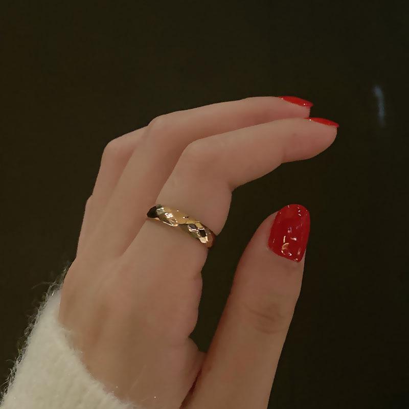 Women's 18k Rose Gold Geometric Titanium Steel Couple Ring