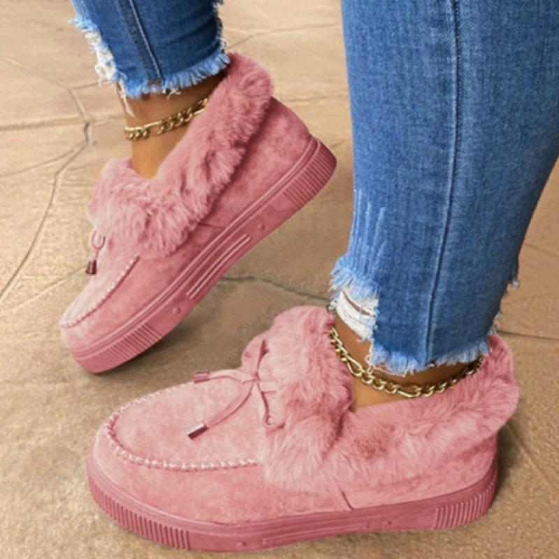 New Women's Shoes Women's Cotton Shoes Winter Bow Warm Shoes Flat-soled Fluffy Shoes