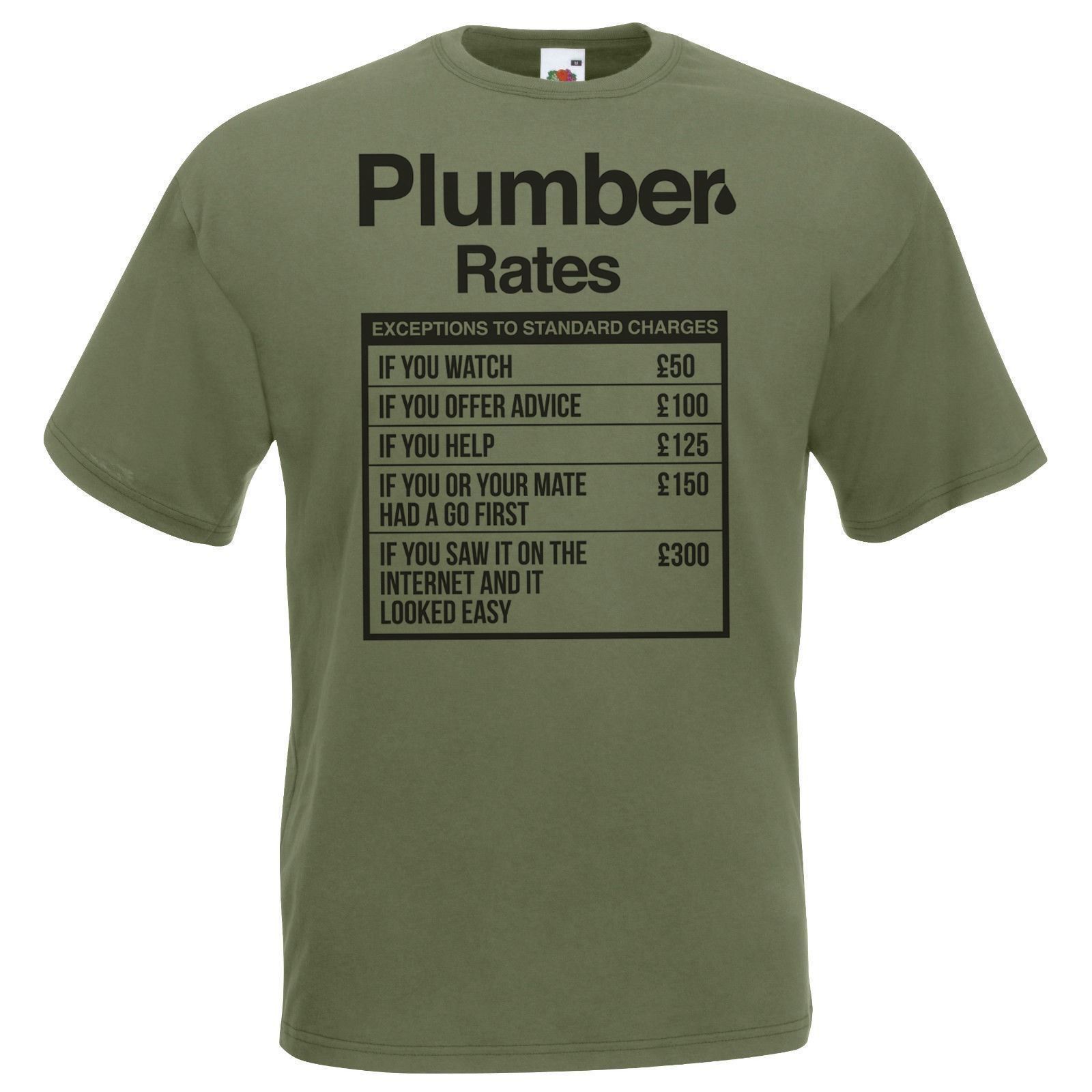 Adults Plumber Rates Funny Student Plumbing Profession Unisex Olive TShirt S