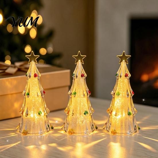 Christmas Holiday Souvenir Lighted Tree Ornaments, Mini Xmas Night Light, Battery Operated Festive Table Centerpiece Lamp, Decorative LED for