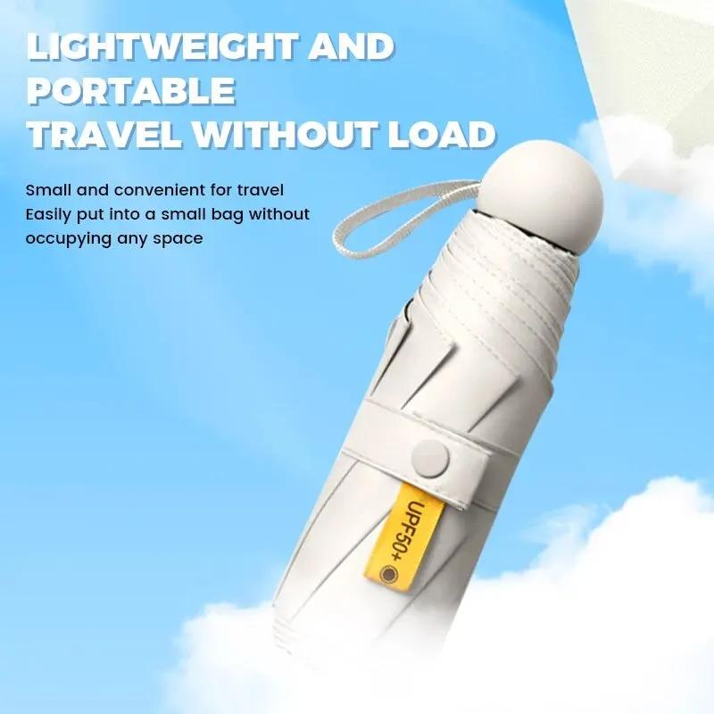 Small and Convenient 6-Bone Sunshade Umbrella with Black Glue Aluminum Alloy Windproof Umbrella Bone Sun Protection Index UPF50+