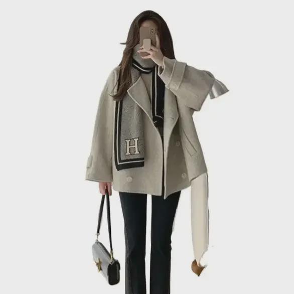 Korean Style Women's Small Winter Wool Coat with Quilted Lining - Non-Trendy