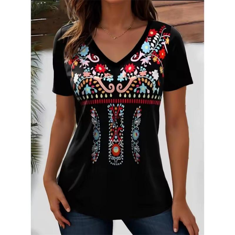 Summer New Women's T-shirt 3D Simple Printing V-neck Short Sleeve Shirt Fashion Plus Size T-shirt Clothing Y2k Women's T-shirt