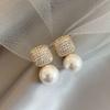 Luxury Shiny Micro Set Zircon Gold Square Metal Pearl Pendant Earrings New Jewelry Party Women's Fashion Accessories