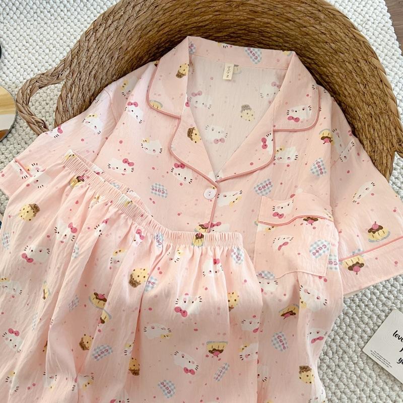 Summer new pajamas women's short-sleeved shorts thin cloud cotton cartoon cute large size Korean version loungewear