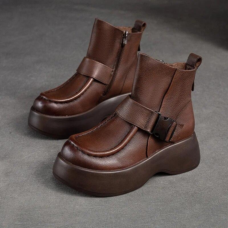 

Johnature Универсальные короткие сапоги в стиле ретро, ​​ботинки из натуральной кожи на толстой подошве, удобная женская обувь 40 коричневый