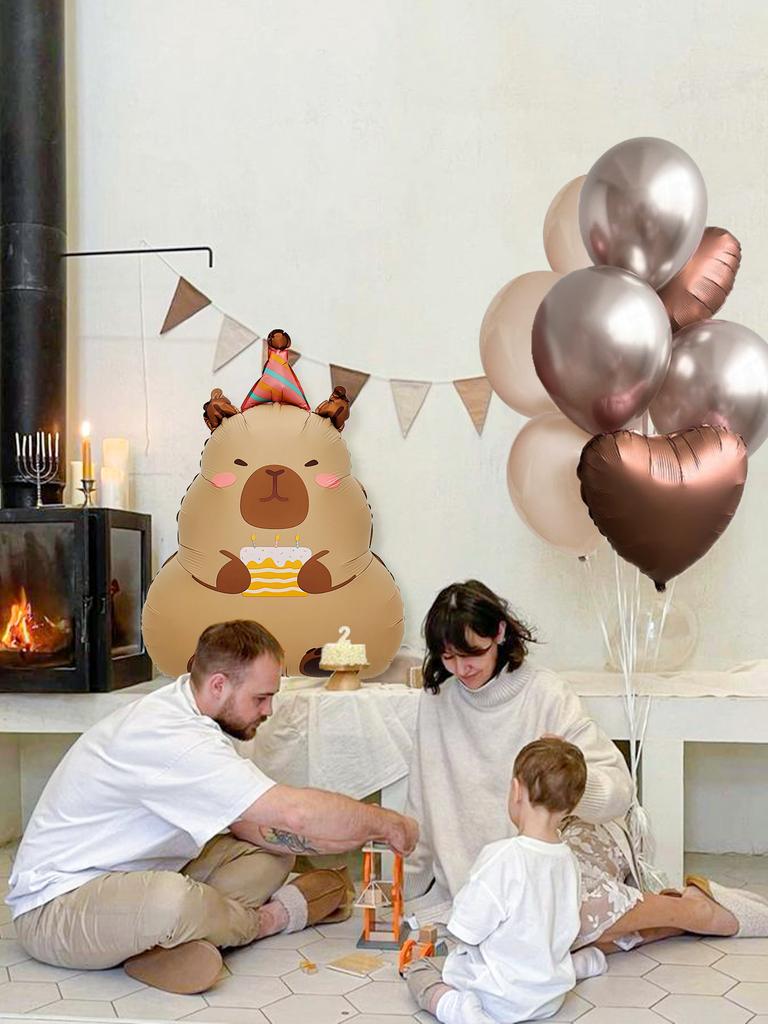 13-teiliges Capybara Geburtstagsset, Hydrochoerus aluminisierte Ballons, Geburtstagsfeier, Anime Ballon Partydeko