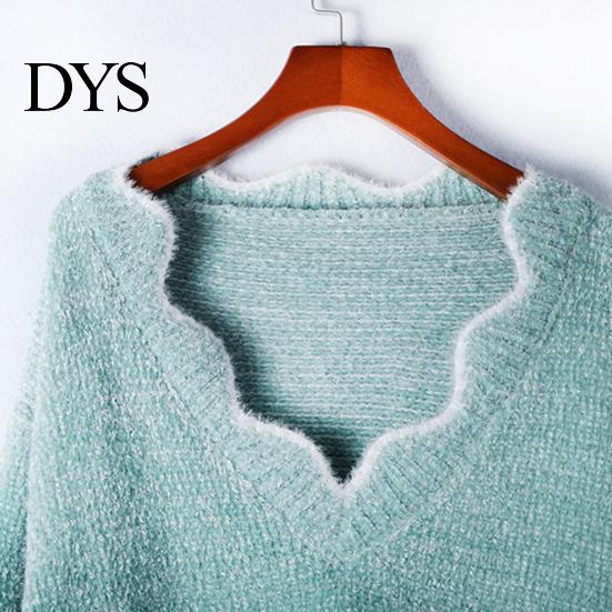 Stylish V-hem Sweater Women's Long Sleeve Loose Fit V-Neck Knitted Women Fashion Knitwear Lady Casual Jumper Pullover Top for Autumn Winter