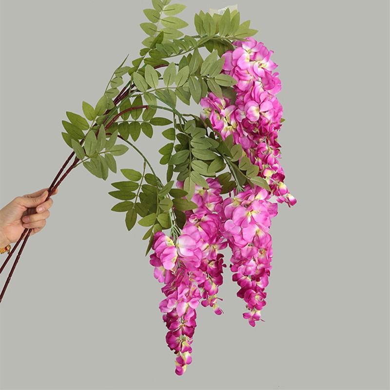 Wisteria Flower Wall Hang, Floral String Plants, Rattan Wedding Backdrop Arrangement, Home Ceiling Decor Vine, 3 Branches
