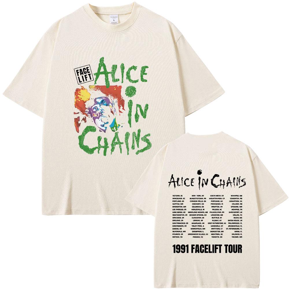 Rock Band Alice in Chains Face Lift Tour 1991 T-Shirt Unisex Damen Punk Lässig Oversized T-Shirt Tops Herren Mode Reine Baumwolle T-Shirts