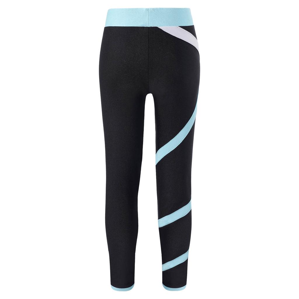Girls Colorblock Leggings Close Fitting Stretchy Ice Skating Pants Sport Bottoms