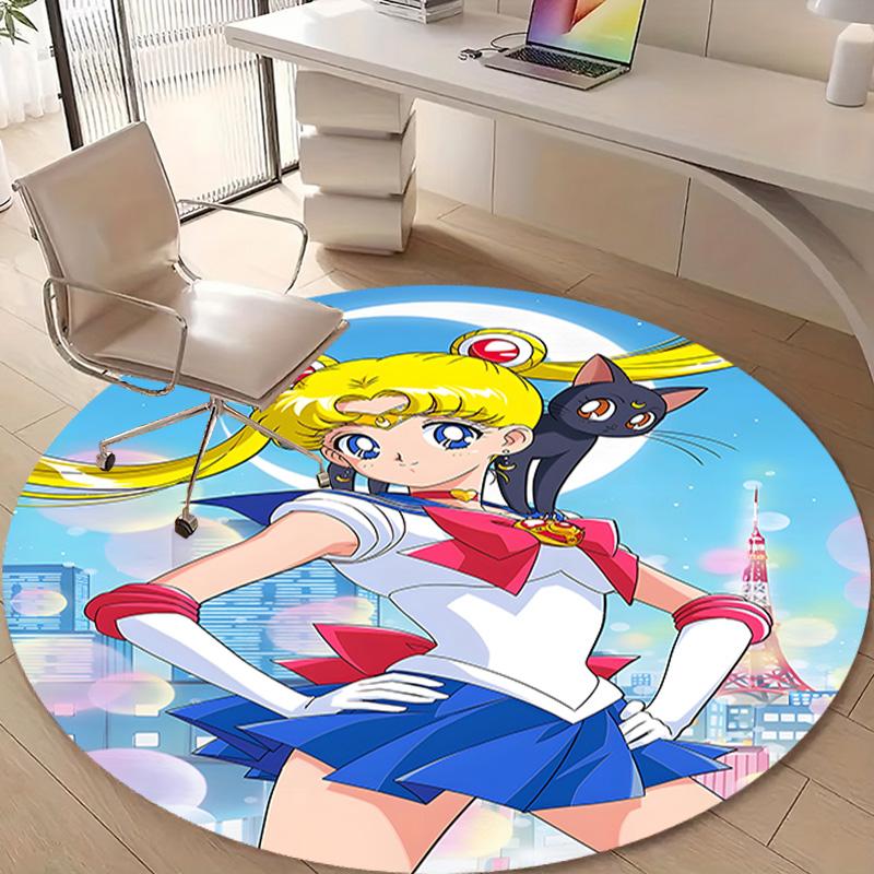 1pc Sailor Moon  Print Round Carpet Chair Round Carpet Suitable for Bedroom Living Room Home Decorative Carpet