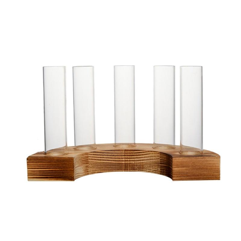 Glasvase mit gebogenem Holzfuß Nordische Kreative Reagenzglas Hydroponische Vase Dekoration Handwerk Heimdekoration Kunstgeschenk