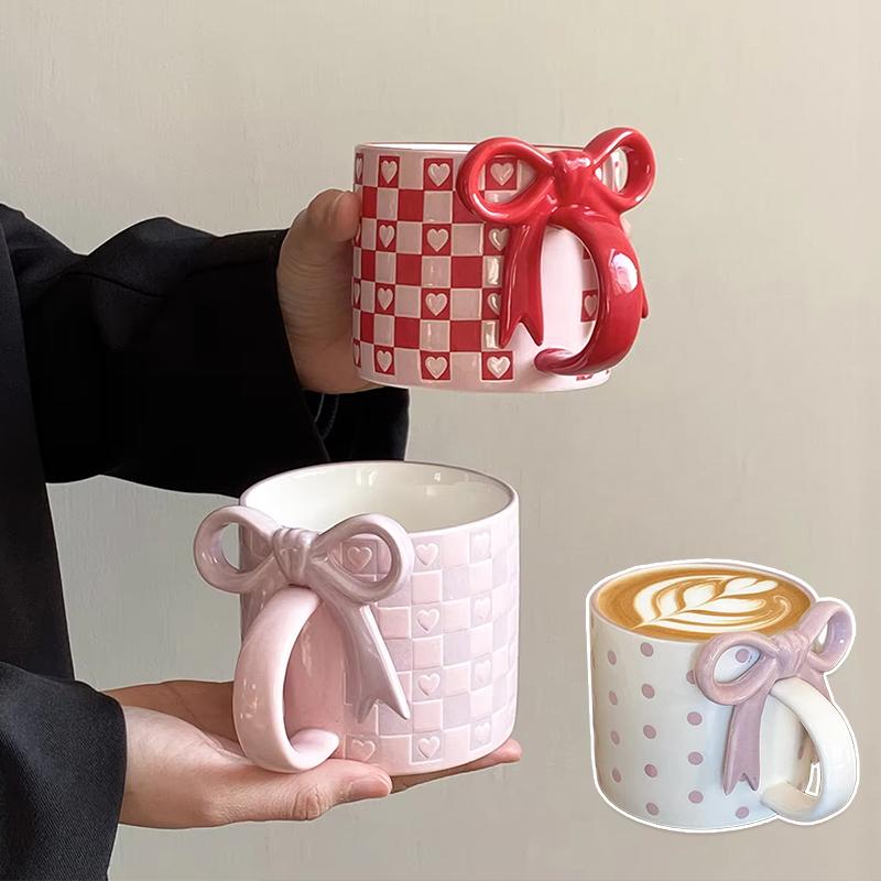 1PC Cup Souvenir Ceramic Gift Three-dimensional Offices Thick Home Elegant Durable Bow Practical