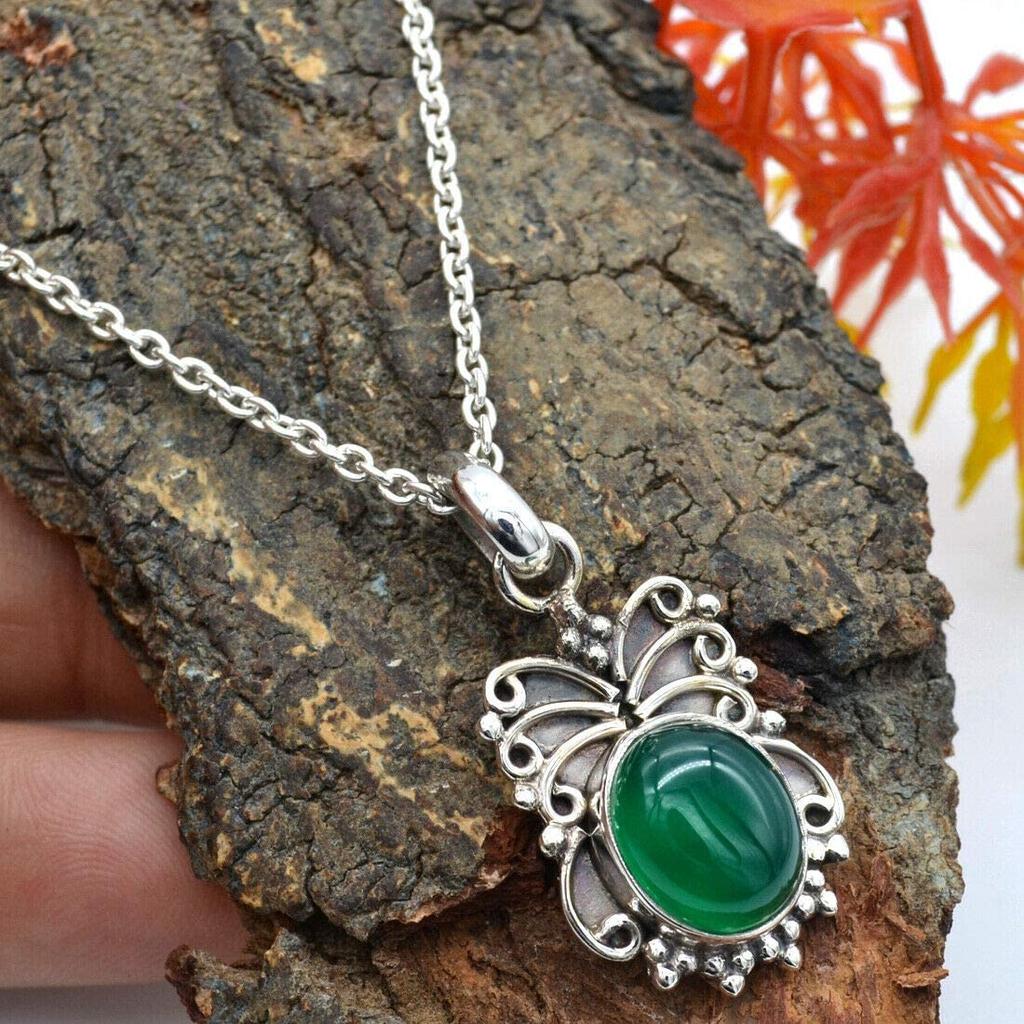 Green Onyx Gemstone Handmade Boho Designer Necklace, Wedding Necklace, Gift For Her, Christmas Jewelry, Women Jewelry