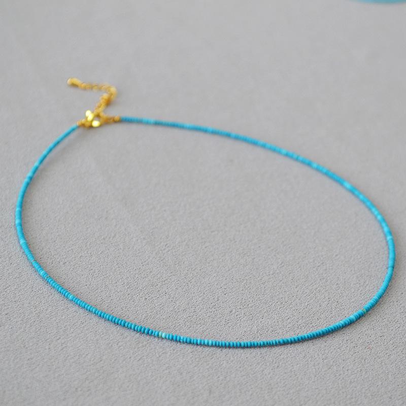Collier Bracelet Simple à Temperament Haut de Gamme Perles de Pierre Naturelle Turquoise Volante à Disque Ultra-Fine Rétro Littéraire Artistique de Niche Française
