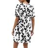 Women's Summer Floral Print Dress Pleated Short Sleeve V-Neck Pocket Casual Dress